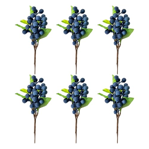 6 Pcs Artificial Blueberry Stems 9.4 Inch Faux Fruit Branches Fake Berries Picks for Vase Fillers Floral Arrangement Kitchen Table Centerpiece Crafts - color: Blue