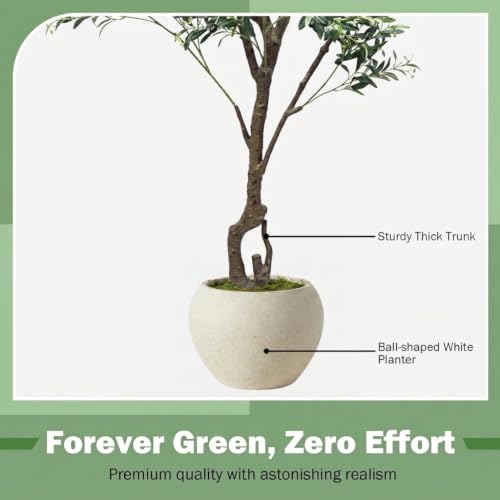 Caxchiling Large Artificial Olive Tree 7FT, Fake Tree for Indoor Outdoor, Lifelike Tall Floor Plants with Heavy Trunk and Ball-Shaped Pot, Home Office Decor for Living Room Bedroom Doorway Hallway - color: Olive, size: 7ft