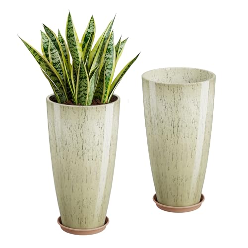 QCQHDU 21 inch Tall Planters for Outdoor & Indoor Plants, 2 Pack Sturdy Plant-Flower-Tree Pots for Front Porch Patio Deck Living Room Decor - color: Beige, size: 21 inch