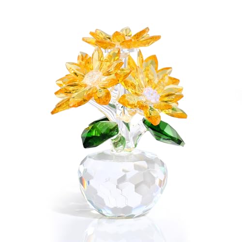 Arikyrist Crystal Yellow Daisy Figurine Gifts for Women Friends Glass Daisy Flowers for Home Office Tabletop Centerpieces Decor - color: Yellow