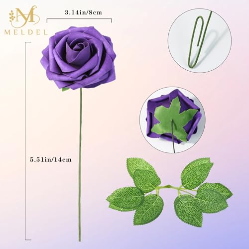 Artificial Flowers 50pcs Real Looking Purple Lilac Foam Fake Roses with Stems for DIY Wedding Bouquets Bridal Shower Centerpieces Floral Arrangements Home Decorations - color: Purple & Lilac, size: 50Pcs