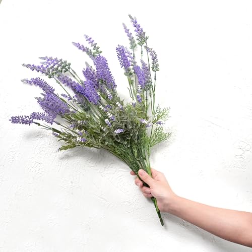 FiveSeasonStuff Hazy Purple Artificial Lavender Flowers 14.6 inches 4 Stems - color: Hazy Purple Lavender Bouquet