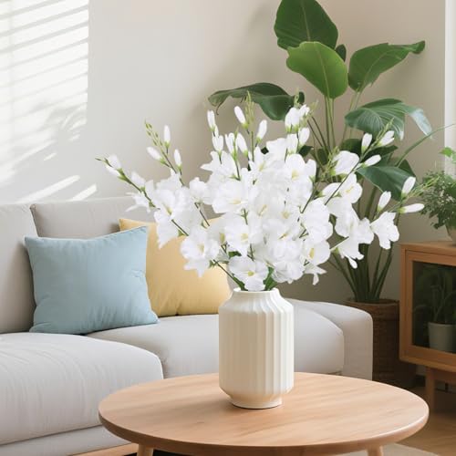2 Bundles White Gladiolus Artificial Flowers 10 Heads 26.38" Silk Flowers Faux Gladiolus Flowers for Wedding Centerpieces, Home Table Party Decor(White) - color: White