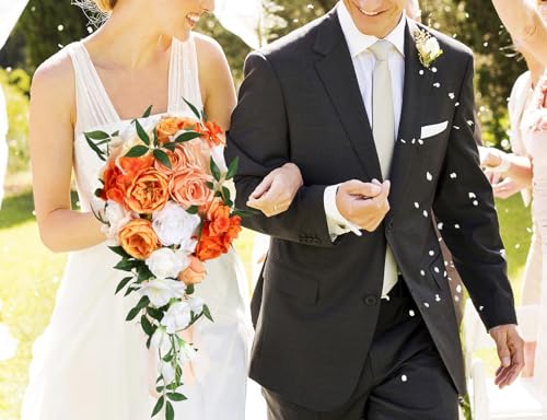 Wedding Bouquet,10 Inch Terracotta Bouquet Cascading Bridal Bouquets for Bride for Wedding Ceremony and Anniversary(Orange) - color: Orange