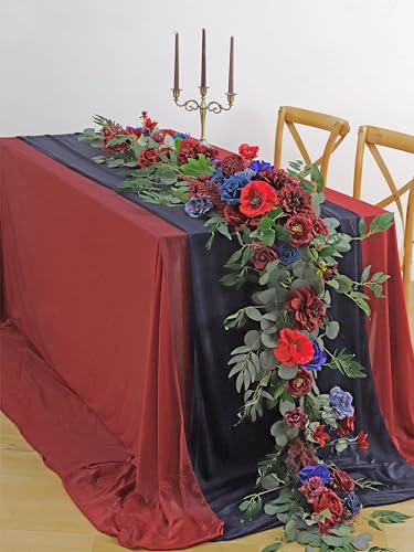MISSPIN 9FT Eucalyptus and Willow Leaf Garland,Artificial Flowers Fake Flower Peony Rose Vine Greenery Decorative Wall Hanging Plant for Wedding Arch Door Arrangement Party Decor - color: Burgundy & Navy