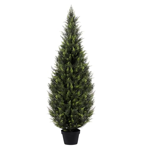 6FT Artificial Cedar Topiary Trees (1 Pack) - UV Resistant Faux Evergreen Shrubs Extra Dense Foliage Realistic Fake Pine Cypress Plants Easy Assembly for Front Porch Garden Indoor Office Decor - color: Cedar Tree 6ft