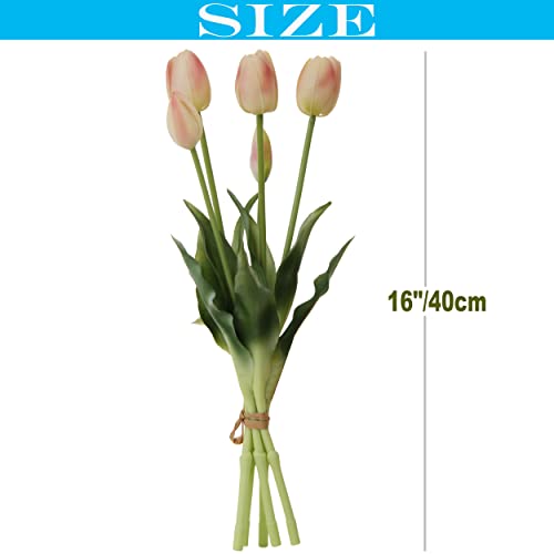 20pcs Artificial Tulip Flowers,16 Inch Real Touch Tulip Stems with Faux Leaves, Faux Tulips and Buds for Home Décor Centerpiece Ornament Wedding Bouquet,Champagne - color: Champagne