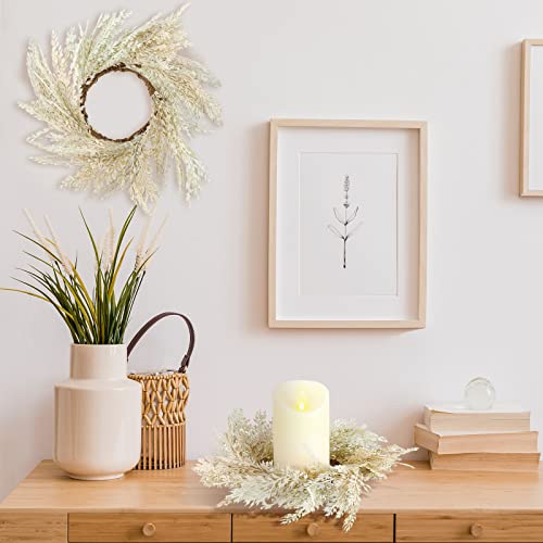 Panelee 4 Pcs Pampas Grass Candle Rings Wreath Faux Pampas Grass Candleholders 3.9 Inch Small Boho Wreath Artificial Greenery Candle Rings for Wedding Home Decor Fall Tabletop Farmhouse Decor
