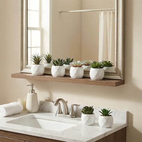 MyGift Mini Assorted Green Faux Succulent, Indoor Fake Plants in Geometric Ceramic Pots, Set of 6 - color: White (Set of 6)
