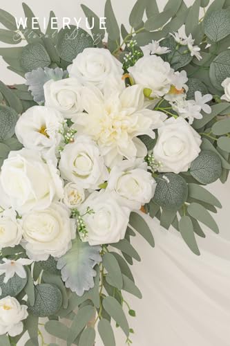 Artificial Wedding Arch Flowers Kit(Pack of 3),2Pcs Artificial Flower Arch Decor,1Pcs Sheer Drape for Wedding Ceremony Arbor for WeddingCeremony (White Rose Wedding) - color: White Rose Wedding