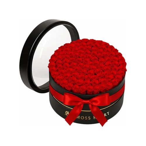 100 Petite Preserved Roses, Large Round Shaped Box, Real Forever Roses Last 1+ Year, Romantic Gift for Women, Wife, Girlfriend, Mother’s Day, Birthday, Anniversary, Valentine’s Day - color: Red, size: 100 Roses
