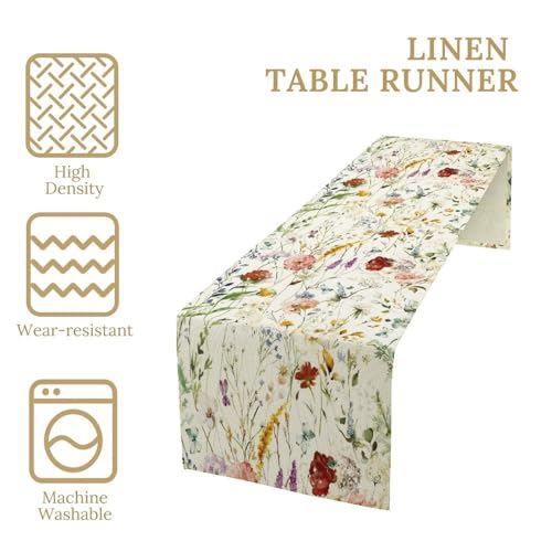 Vintage Flower Table Runner for Table Decor, Retro Watercolor Garden Blooms Floral Linen Printed for Dining Room Kitchen Wedding Party Holiday Home Decorate 13" x 36" - color: Floral_5, size: 13"W x 36"L (Pack of 1)