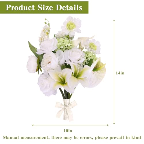 CEWOR White Fake Flowers Realistic Silk Fake Flowers Bouquet for Wedding Bridal Bouquets Table Centerpieces - color: White