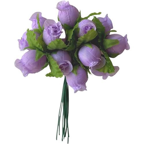 GiftWrap Etc. Lavender Artificial Silk Flower Roses - 12 Mini Bouquets of 12 Rosebuds, 144 Rosebuds Total, Valentine’s Day Wedding Decor, Easter Pastel Reception Flowers, Spring Anniversary Wreath - color: Lavender