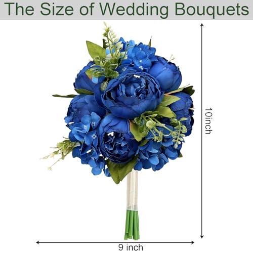 Royal Blue Bridesmaid Bouquet for Wedding, an Artificial Silk Peonies Flowers Bouquet for Marriage Decorations - color: Royal Blue