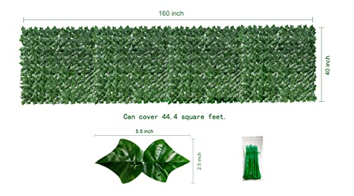 Bybeton Artificial Ivy Privacy Screen - 40" X 160" UV-Anti Fake Leaves Vines -Fade-Proof Leaf Panels for Outdoor Patio, Backyard Garden & Balcony Fence - color: Green - Ivy, size: 40 x 160 in