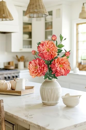 Orange Peonies Artificial Flowers 3Pcs Fall Flowers for Fall Decoration 27.5" Real Touch Silk Faux Peony Flower with Long Stems for Home Autumn Floral Arrangement Vase Table Centerpieces Bouquet Decor - color: Orange-red Peony
