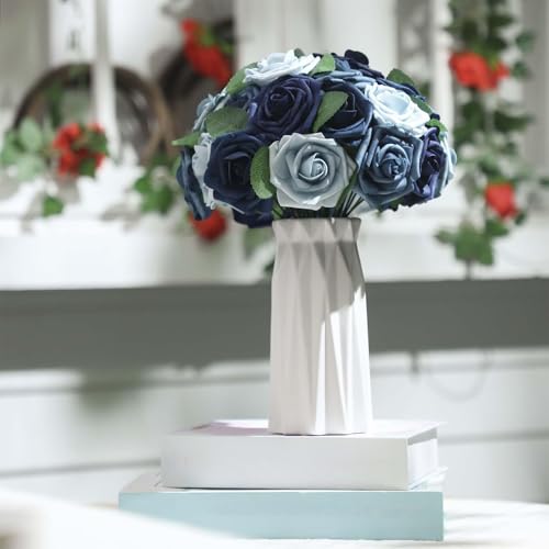 50 Pcs Artificial Foam Rose Flower Faux Bouquet Wedding Fake Rose Gift for Mother's Day Women DIY Bridal Shower Party Table Birthday Home Spring Decor (Shades of Blue) - color: Shades of Blue