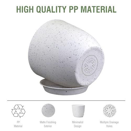 Meowell Plant Pots 12 inch, Plastic Planters with Drainage Holes and Saucers, Large Flower Pots for Indoor Outdoor Plants, Modern Decorative Pots for Garden House Plants, Speckled White - color: Speckled White, size: 12inch C