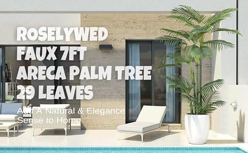 Roselywed Artificial Areca Palm Tree 7FT with 29 Leaves Realistic Tall Large Fake Faux Tropical Silk Plant 84 Inch Black Pot for Indoor Home Office Porch Mall School Decor Housewarming Gift - size: 7ft