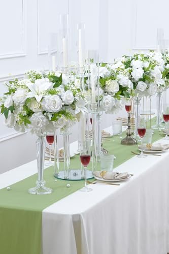 2pcs 15inch Centerpieces Table Decorations White & Green Artificial Flowers Roses Balls for Wedding Centerpiece Party Bouquet Faux Floral Arrangement (Without Stand) - color: 2pcs 15'' White Green