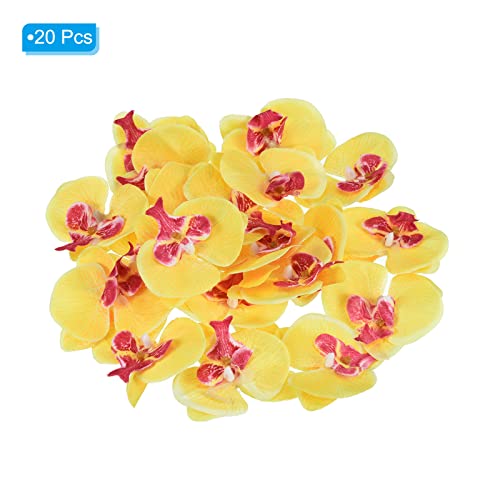 PATIKIL 2.8" Artificial Orchid Flower Heads, 20 Pack Silk Phalaenopsis Fake Butterfly Orchid Heads for Wedding Floral Bouquet Decor DIY Craft Making, Yellow - color: Yellow, size: 2.8"