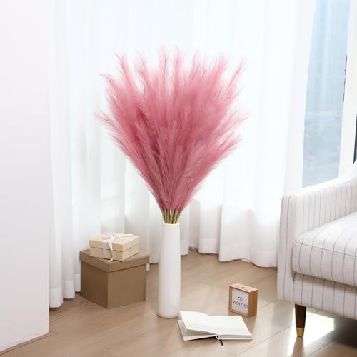 Wertuirk Dark Pink Pampas Grass, 8 Pcs 45 Inch Tall Large Faux Pompous Grass, Long Artificial Flowers for Floor Vases, Wedding Centerpieces, Baby Shower and Home Decoration (Dark Pink) - color: Dark Pink