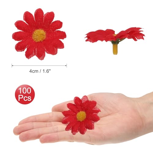 uxcell 100pcs Artificial Red Daisy Flower Heads, 1.6" Silk Fake Daisies Heads for DIY Wedding Bouquets, Centerpieces, Party Decorations, Home Decor - color: Red