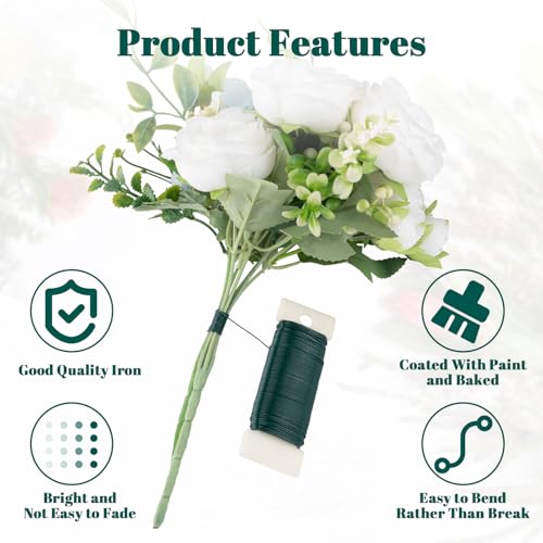 Aisoso 4 Pack Floral Wire, 131 Yards Paddle 22 Gauge Florist Wire Green for Wreath Making Craft, Floral Flower Arrangements and DIY Crafts, Garland