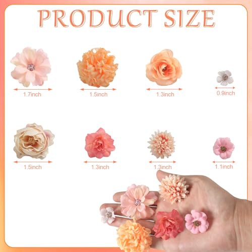 rongflower Faux Flower Heads Mini Orange Artificial Flower Heads Fake Peony Daisy Rose Flowers Multicolor Small Silk Daisy Flower Heads for Craft Garland Wedding Party DIY Home Decoration,2-4 cm - color: Orange