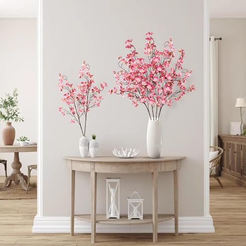 Sggvecsy Artificial Cherry Blossom Flowers 4 Pcs Faux Cherry Blossom Stems Faux Silk Cherry Blossom Branches 41’’ Fake Flowers Long Stems for Vase Arrangements Home Wedding Table Decor (Rose red) - color: New Rose Red