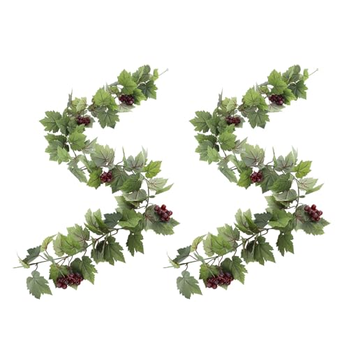 Artificial Grape Vine Leaf Garland Plant with 5 Strings Grapes, 6.5ft Artificial Fake Grape Vines Fake Greenery for Wedding Party Home Indoor Outdoors Decoration(Spring Grape Leaf Garland) - color: Spring Grape Leaf-2pcs