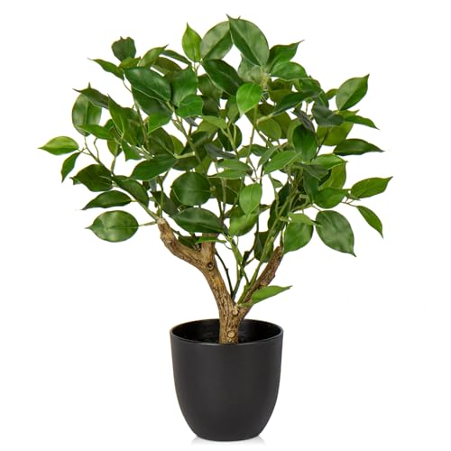 GnFlus Artificial Tree, 17'' Ficus Bonsai, Premium Faux Planted Potted Decor for Home Table Office Desk Bathroom Bedroom Living Room Farmhouse - color: Green