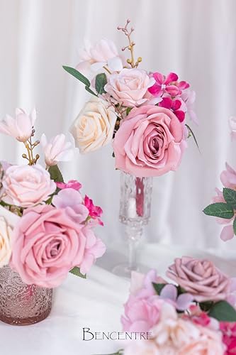 Hot Pink Wedding Centerpieces Flowers Set of 6 Mini Bridesmaid Bouquets Posy Bouquet Pre-Made Wedding Flowers Centerpieces for Tables Artificial Flowers - color: Hot Pink