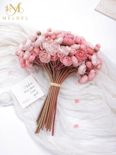 32Pcs Ranunculus Artificial Flowers Dusty Rose - Faux Silk Mini Peonies for DIY Wedding Bouquet, Home Decor, Bridal Shower Centerpieces - color: Dusty Rose