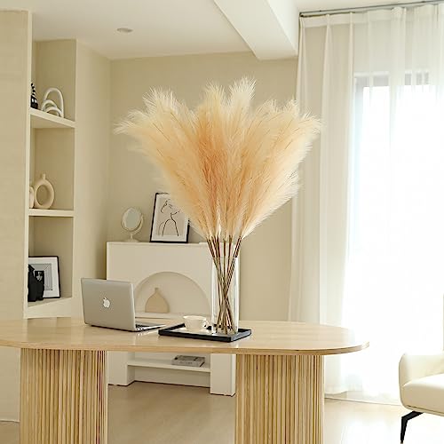 Wertuirk Champagne Faux Pampas Grass - 45-Inch Set of 8 | Boho Home Decor | Tall Artificial Pompas Floral Soft and Fluffy | Perfect for Wedding Centerpieces, Farmhouse and Baby Shower Decorations - color: Champagne
