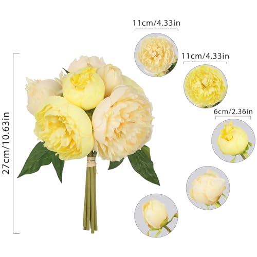 Yellow Peonies Silk Flowers 2 Bouquets Fake Peonies 14 Heads Faux Peony Flowers with Stems for Wedding Decoration Bride Bouquet Faux Flowers Crafts Floral Arrangement (Yellow) - color: Yellow