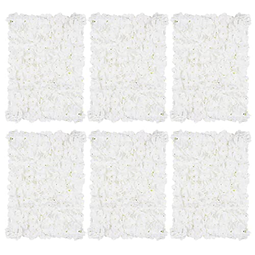 BLOSMON Flower Wall Panel Backdrop: 6 Pcs 24 x 16 Inch Ivory White Artificial Hydrangea Floral Walls for Wedding Party Baby Bridal Shower Decor - Hanging Fake Silk Flower Backdrop Decoration - color: Ivory White