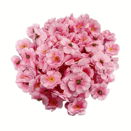 100 pcs Artificial Silk Cherry Blossom Flower Heads Spring Fake Plum Blossom Peach Blossom,Vase Fillers,Corsages for Wedding Decor,Nursery Wall,Archway Decor Wreath Garland Cake Ornaments (Pink) - color: Pink