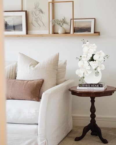 Briful Artificial Orchid White Flowers in Modern Ceramic Vase 15.7" Tall Faux Orchid Arrangement Silk Orchid Flower Fake Orchid Centerpiece for Home Office Room Wedding Table Décor - color: White, size: White Ceramic Pot