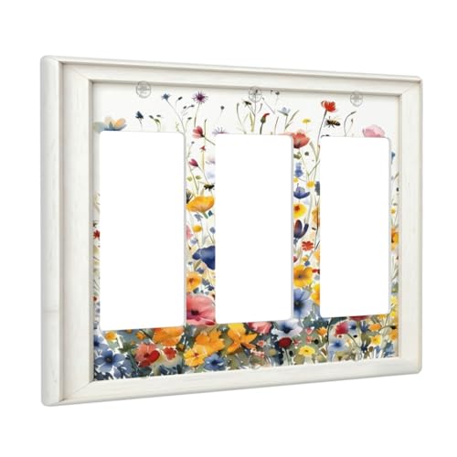 Decorative Art Light Switch Covers Watercolor Wildflower Bouquet 3 Gang Triple Rocker Outlet Switch plate GFCI Faceplate GFCI for Home Decor - color: Watercolor Wildflower Bouquet, size: 3-Gang Rocker /6.38 x 4.49 IN