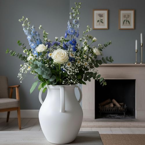 hjn Extra Large Floor Vase for Dried Pampas Grass & Fresh Flowers, Nordic Matte White Ceramic Vase, Farmhouse Statement Piece for Living Room Entryway Corner-Large (11D''x12 H) - size: D11xH12 inch