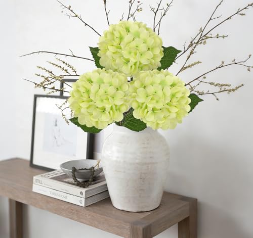 Hollyone 3Pcs Light Green Hydrangea Artificial Flowers Real Touch Faux Silk Hydrangeas Flowers with Stem Fake Florals Flower for Home Wedding Table Centerpiece Vase Arrangements Decoration - color: Light Green