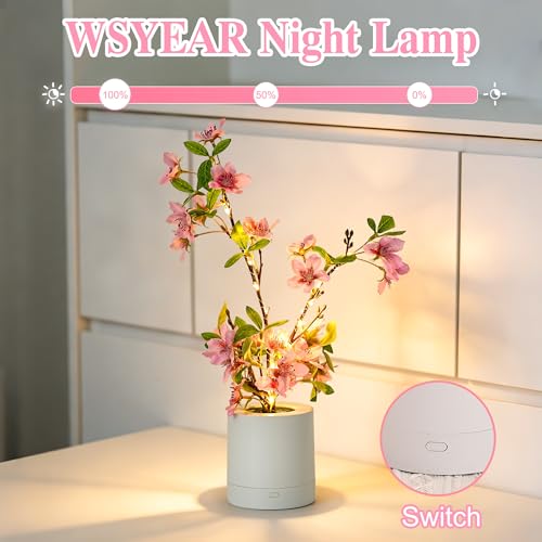WSYEAR Pink Cherry Blossom in Pot, Artificial Cherry Fake Flower Lamp Indoor Outdoor Home Garden Office Decor for Wedding,Birthday,Party,Christmas - color: Cherry