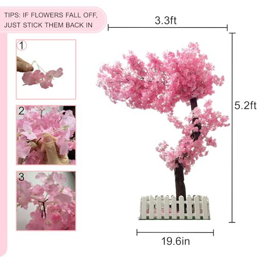 5ft Cherry Blossom Tree Artificial with Lights Faux Pink Artificial Flowers Handmade Fake Japanese Cherry Blossom Trees Decor for Indoor Outdoors - size: 5ft 3in