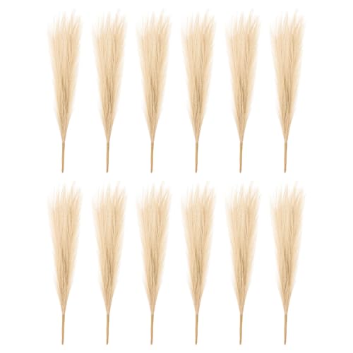 PATIKIL 17 Inch Faux Pampas Grass, 12 Pcs Boho Decor for Home Decoration Artificial Tall Fluffy Stems for Wedding Flower Party Vase Arrangement Centerpieces, Khaki - color: Khaki