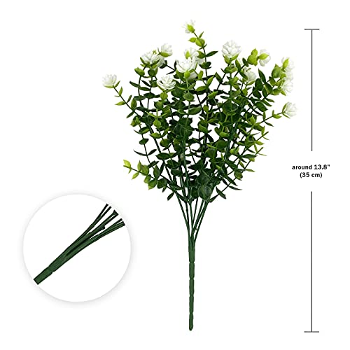 6 Bundles Artificial Flowers for Outdoors,UV Resistant Realisic Fake Plastic Plants Artificial Shrubs Fall Flowers Decor of Vase and Outside Window Box, Ferns Plants for Planter-White - color: White, size: 6PCS