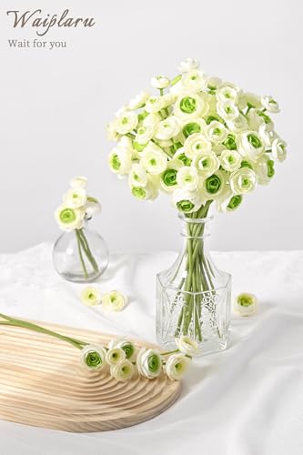 Waipfaru Ranunculus Artificial Flowers, 18Pcs 14In Fake Peonies Artificial Flowers, Faux Flower for Vase Silk Flower Real Touch Faux Peony Bulk for DIY Wedding Bouquet Home Bridal Shower Decor - color: Green, size: 18Pcs