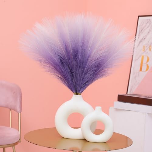 Ureymx Faux Pampas Grass Decor 17.7 Inch 6pcs, Pompas Grass Flower Arrangement and Vase Filler Artificial Pampas Grass Short Decor for Boho Home Wedding Decoration (Gradient Purple) - color: Gradient Purple, size: 17 Inch 6 Pcs