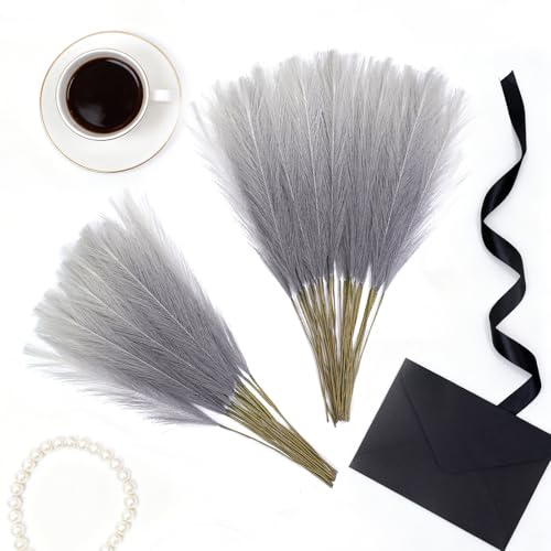 TORONTOKYO Gradient Grey Pampas Grass Decor, 50Pcs 21.6 inch Artificial Faux Pompas Grass Small Fluffy Arrangement for Wedding Boho Home Decor Vase Filler - color: Grey Gradient, size: 21.6inch-50Pcs